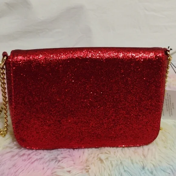 FLASH SALE! NWT Jimmy Choo Parfums Red Glitter Crossbody Bag Gold Chain Strap - Picture 6 of 12